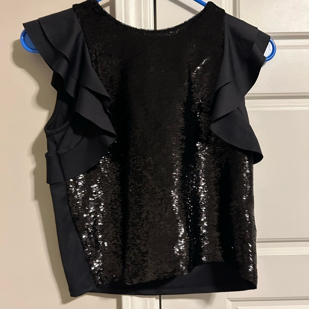 Black Sequin Ruffle Top and bottom . 2 piece set
